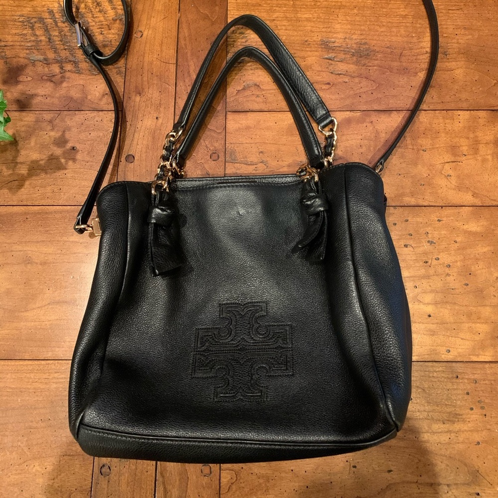 Tory Burch Harper Black Leather Gold Chain Tote